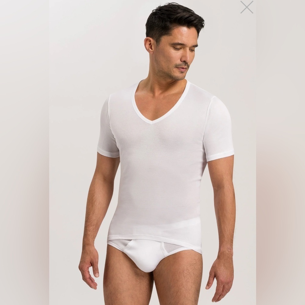 HANRO Mens  Fitted Cotton V-Neck T-Shirt Undershirt - XL WHITE NWT